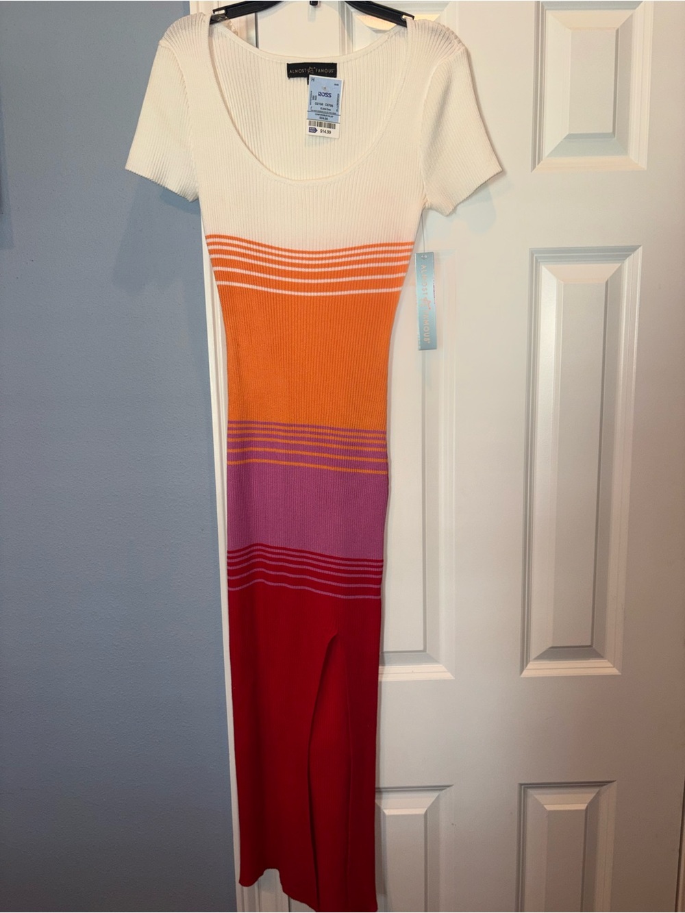 Colorblock Scoop-Neck Maxi Dress in White, Orange, Pink & Red